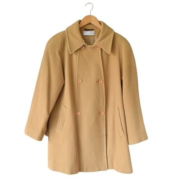 SANDRO Classic 100% Wool Mid Length Pea Coat in Camel Tan Size 10 - Picture 6 of 10